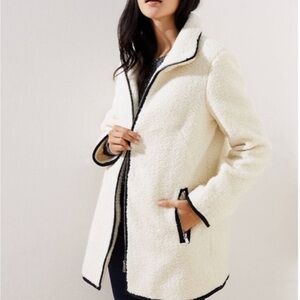 Loft Cream Sherpa Funnel Neck Peacoat